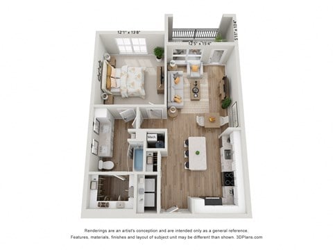 Floor plan for 1 bed, 1 bath, 807 sqft